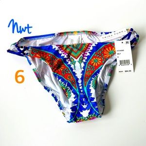 NWT (6) TRINA TURK swim bottoms tropical floral black multi royal blue green